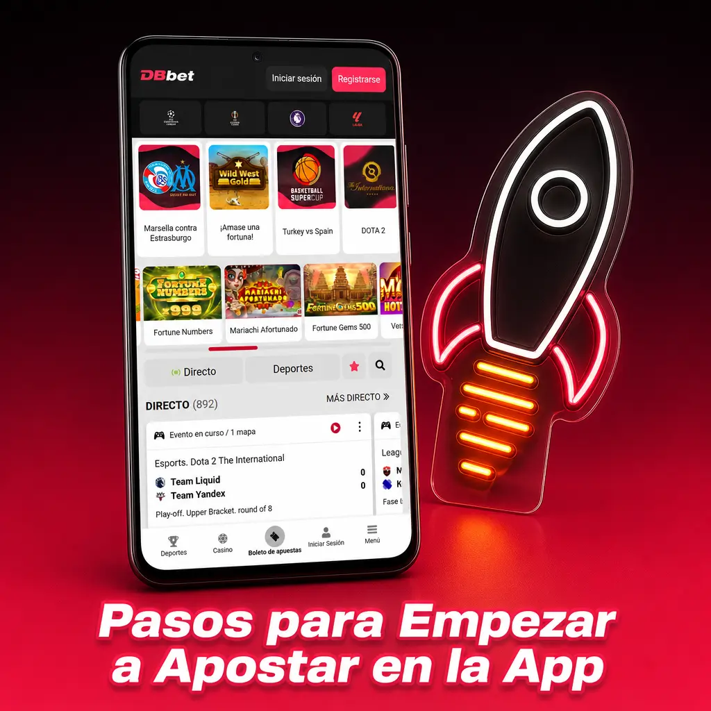 Pasos para apostar en la app DBBet: deposita, elige el evento, selecciona la cuota y confirma tu ticket.