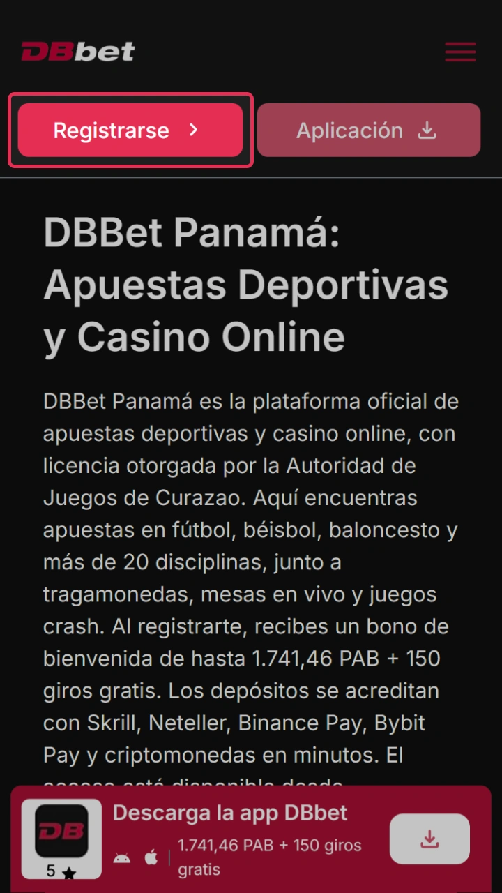Haz clic en el botón de registro para empezar a disfrutar de los mejores juegos en DBbet.