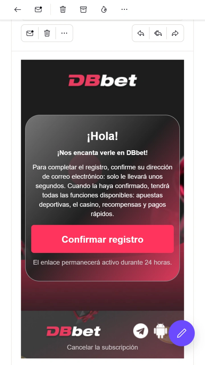 Confirma tu dirección de correo electrónico para completar tu registro en GGbet.